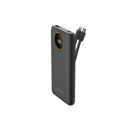 Lenyes P851L Dijital LED Göstergeli Type-C ve Lightning Kablolu Powerbank 22.5W 10000mAh Siyah