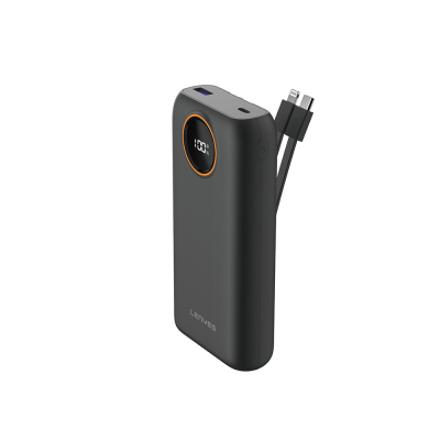 Lenyes P852L 20000mAh 22.5W Power Bank with Digital LED Display and Built-in Type-C & Lightning Cables Black