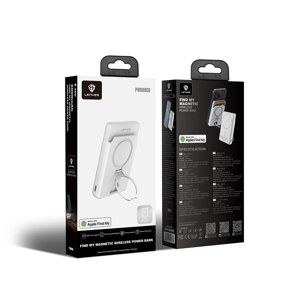 Lenyes PW0006D PD 20W Hızlı Şarj Özellikli Kartlıklı Standlı Wireless Powerbank 15W 5000mAh - 10