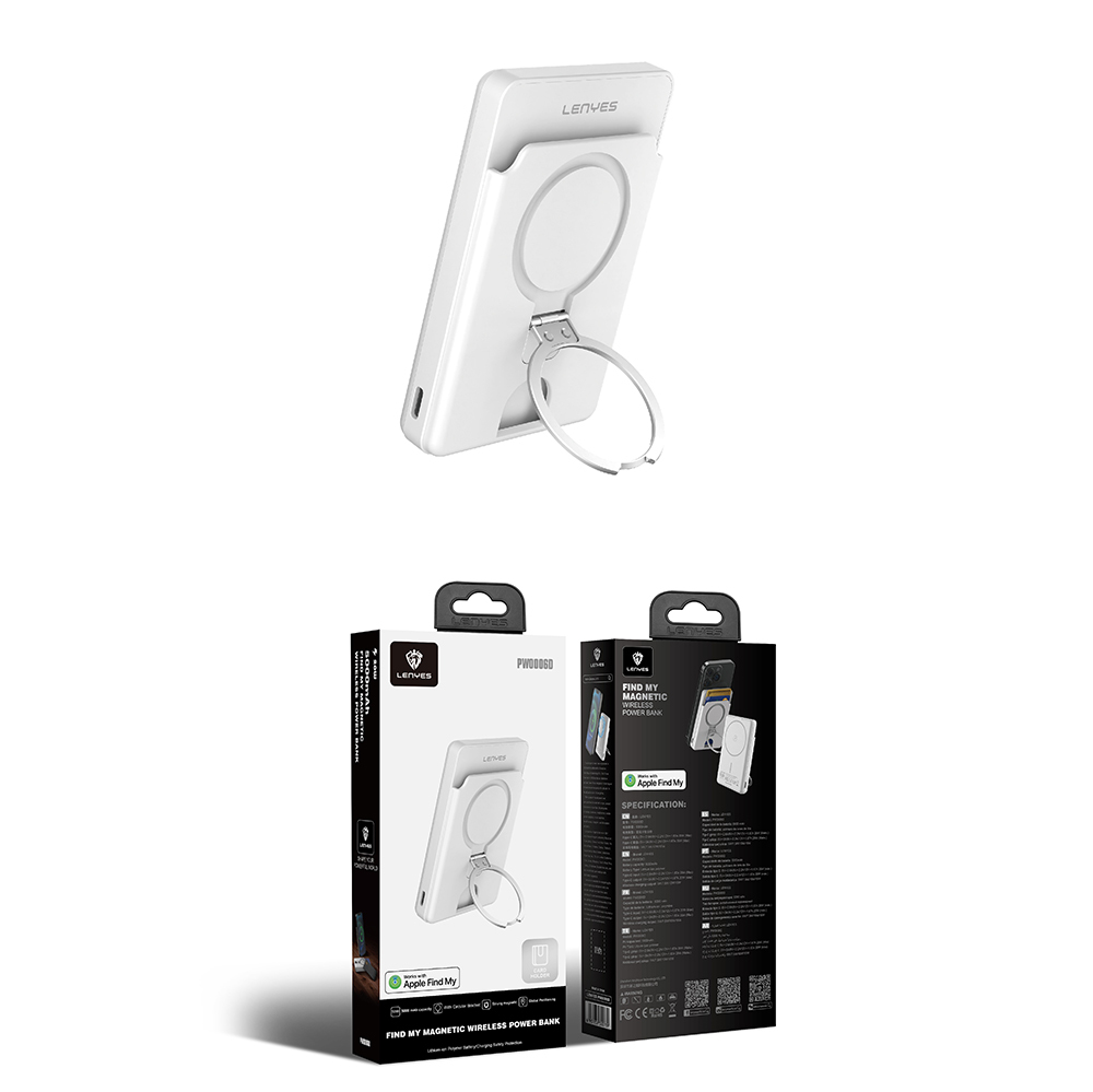 Lenyes PW0006D PD 20W Hızlı Şarj Özellikli Kartlıklı Standlı Wireless Powerbank 15W 5000mAh - 11