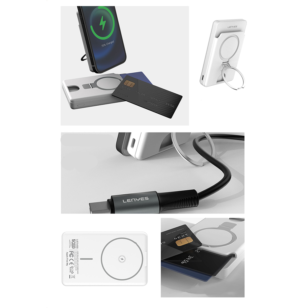 Lenyes PW0006D PD 20W Hızlı Şarj Özellikli Kartlıklı Standlı Wireless Powerbank 15W 5000mAh - 4