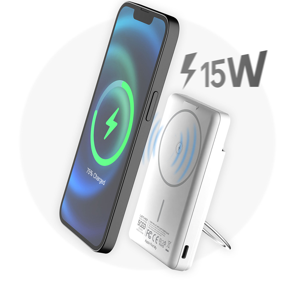 Lenyes PW0006D PD 20W Hızlı Şarj Özellikli Kartlıklı Standlı Wireless Powerbank 15W 5000mAh - 6