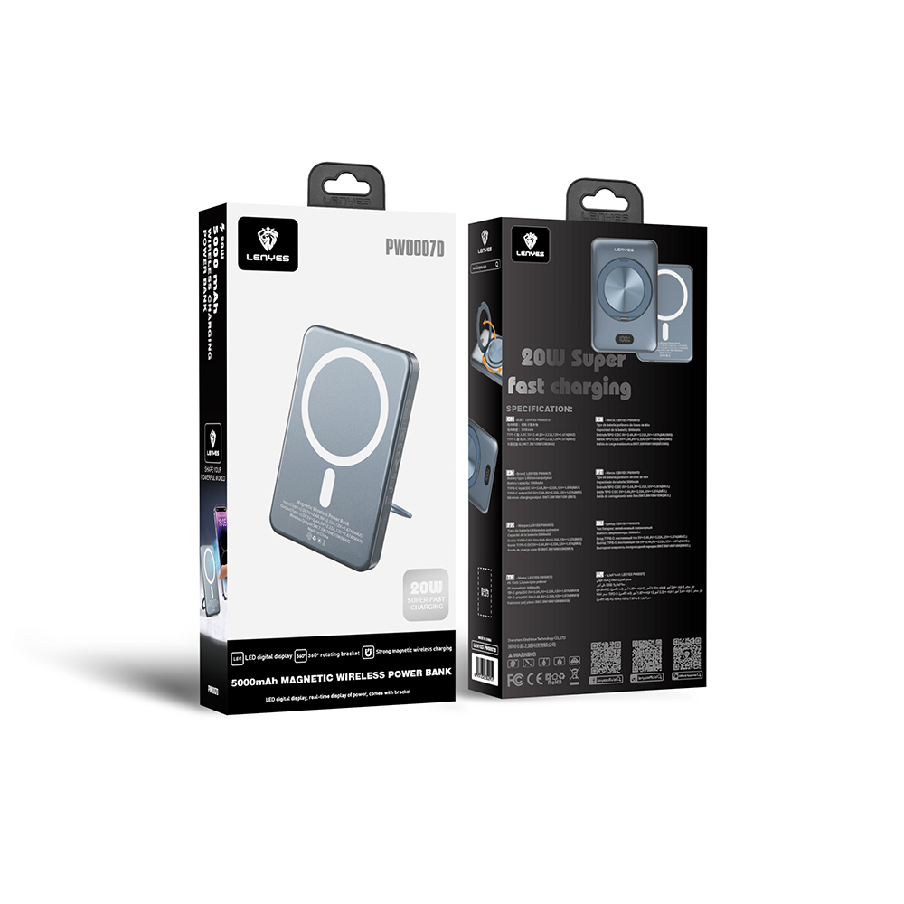 Lenyes PW0007D 20W Digital LED Display Ring Stand Wireless Powerbank 15W 5000mAh - 8