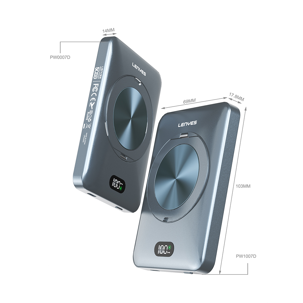 Lenyes PW0007D 20W Dijital LED Ekranlı Yüzük Standlı Wireless Powerbank 15W 5000mAh - 4