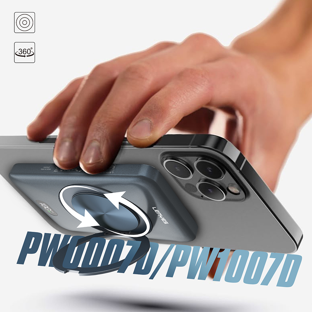 Lenyes PW0007D 20W Dijital LED Ekranlı Yüzük Standlı Wireless Powerbank 15W 5000mAh - 5