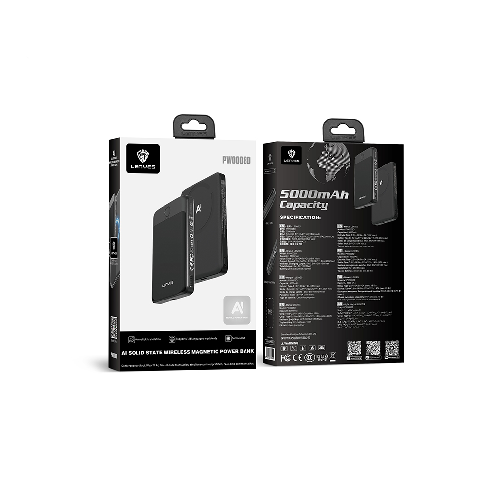 Lenyes PW0008D PD 20W LED Display Artificial Intelligence Supported Ultra Thin Wireless Powerbank 15W 5000mAh - 7