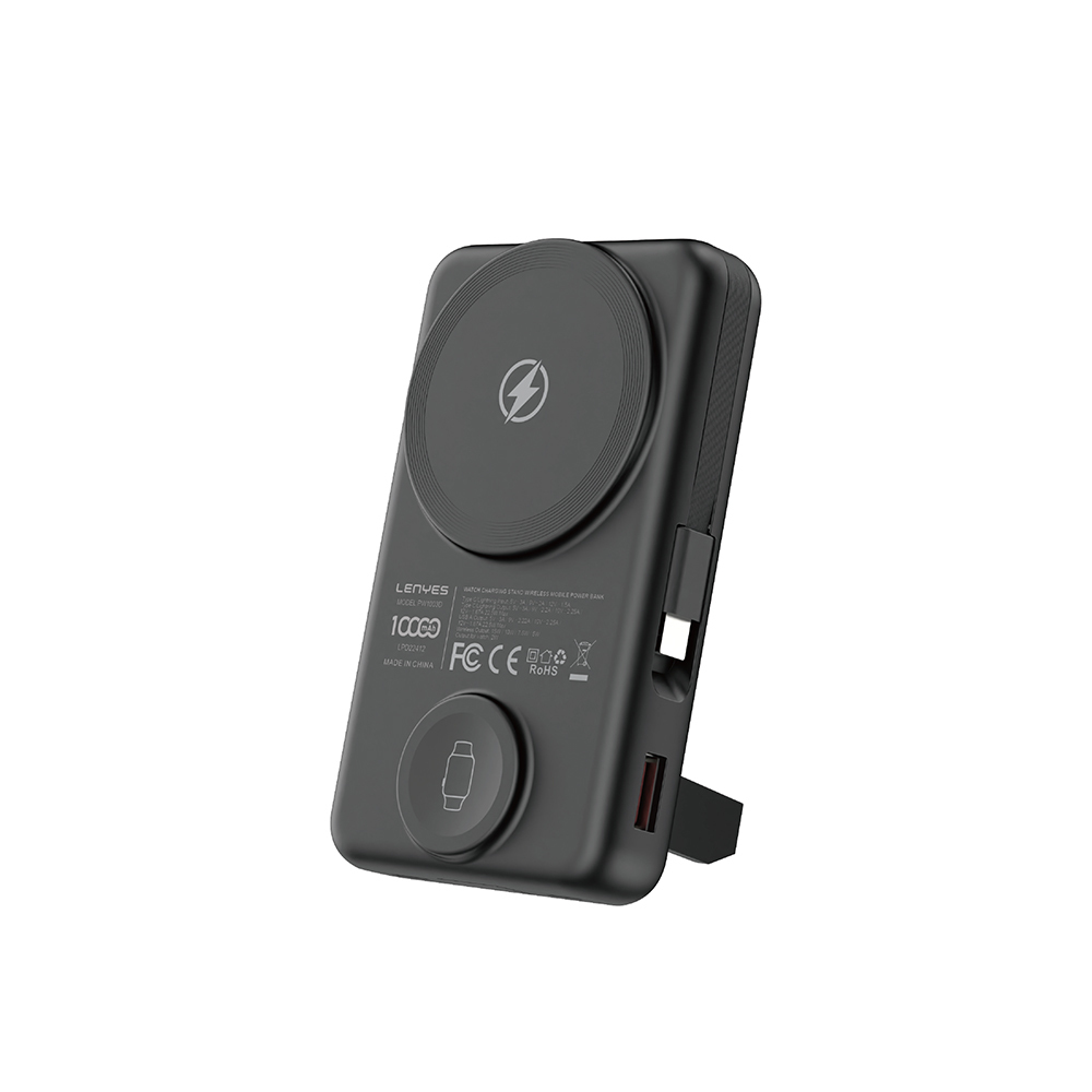 Lenyes PW1003D 22.5W Dijital LED Ekranlı Akıllı Saat Kablosuz Şarj Özellikli Standlı Wireless Powerbank 15W 10000mAh - 1