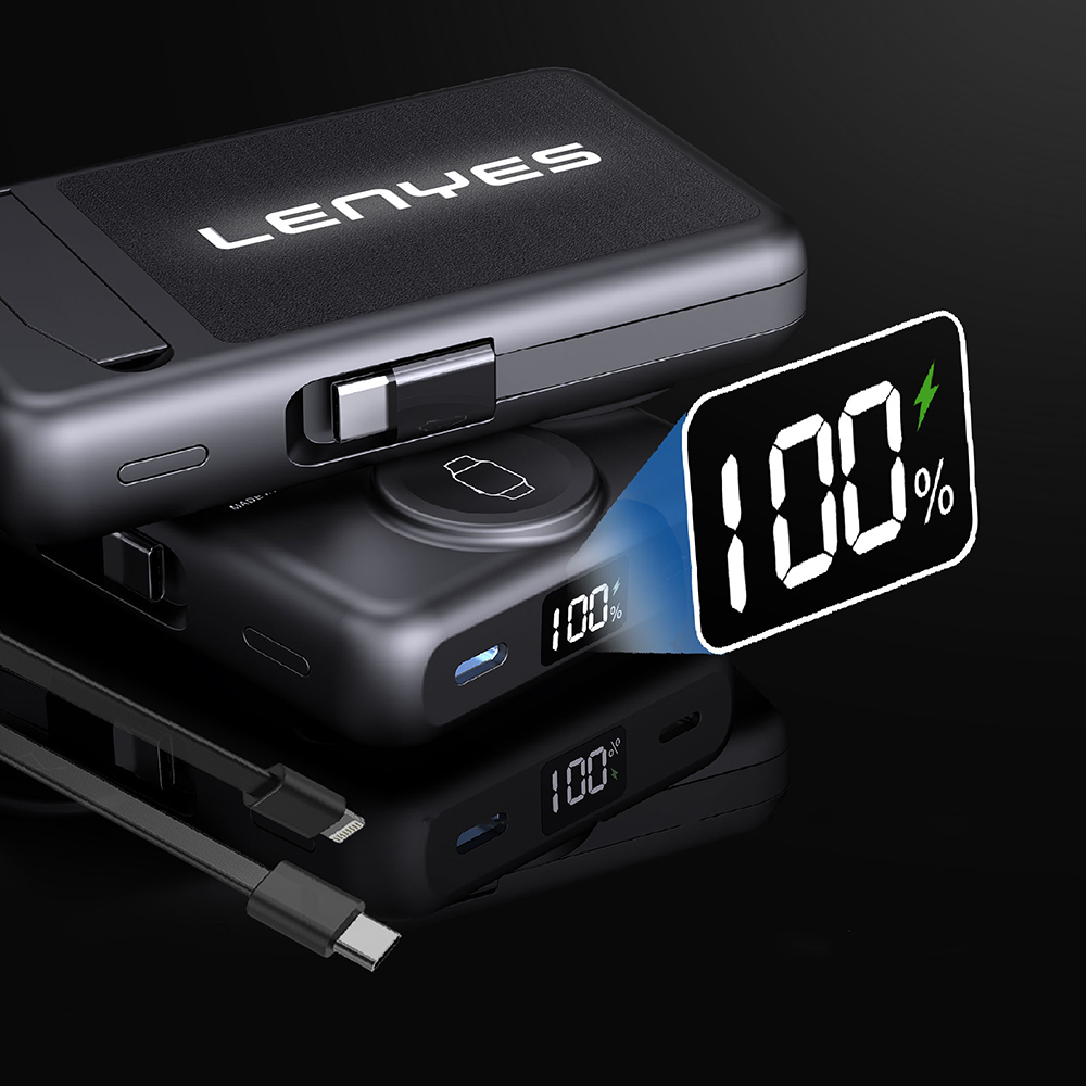 Lenyes PW1003D 22.5W Dijital LED Ekranlı Akıllı Saat Kablosuz Şarj Özellikli Standlı Wireless Powerbank 15W 10000mAh - 3