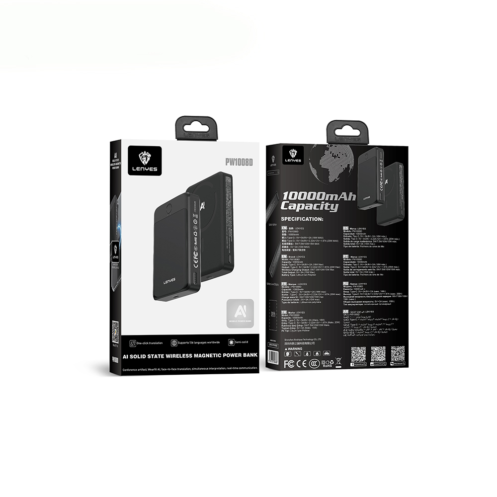 Lenyes PW1008D PD 20W LED Ekranlı Yapay Zeka Destekli Ultra İnce Wireless Powerbank 15W 10.000mAh - 7