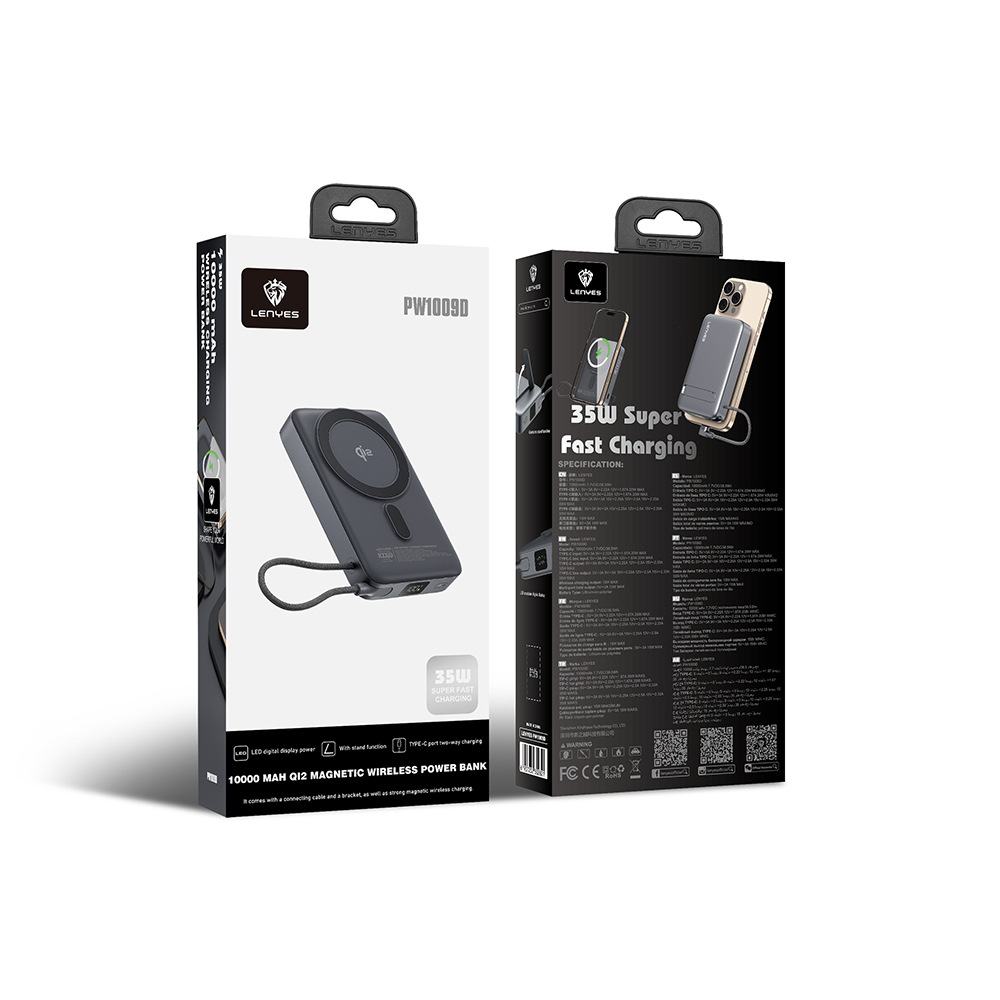 Lenyes PW1009D PD 35W Qi2 Technology Type-C Wired Stand Wireless Powerbank 15W 10000mAh - 10