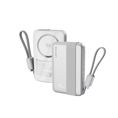 Lenyes PW1019D PD 45W Qi2 Teknolojili Type-C Kablolu Wireless Powerbank 25W 10000mAh Gümüş