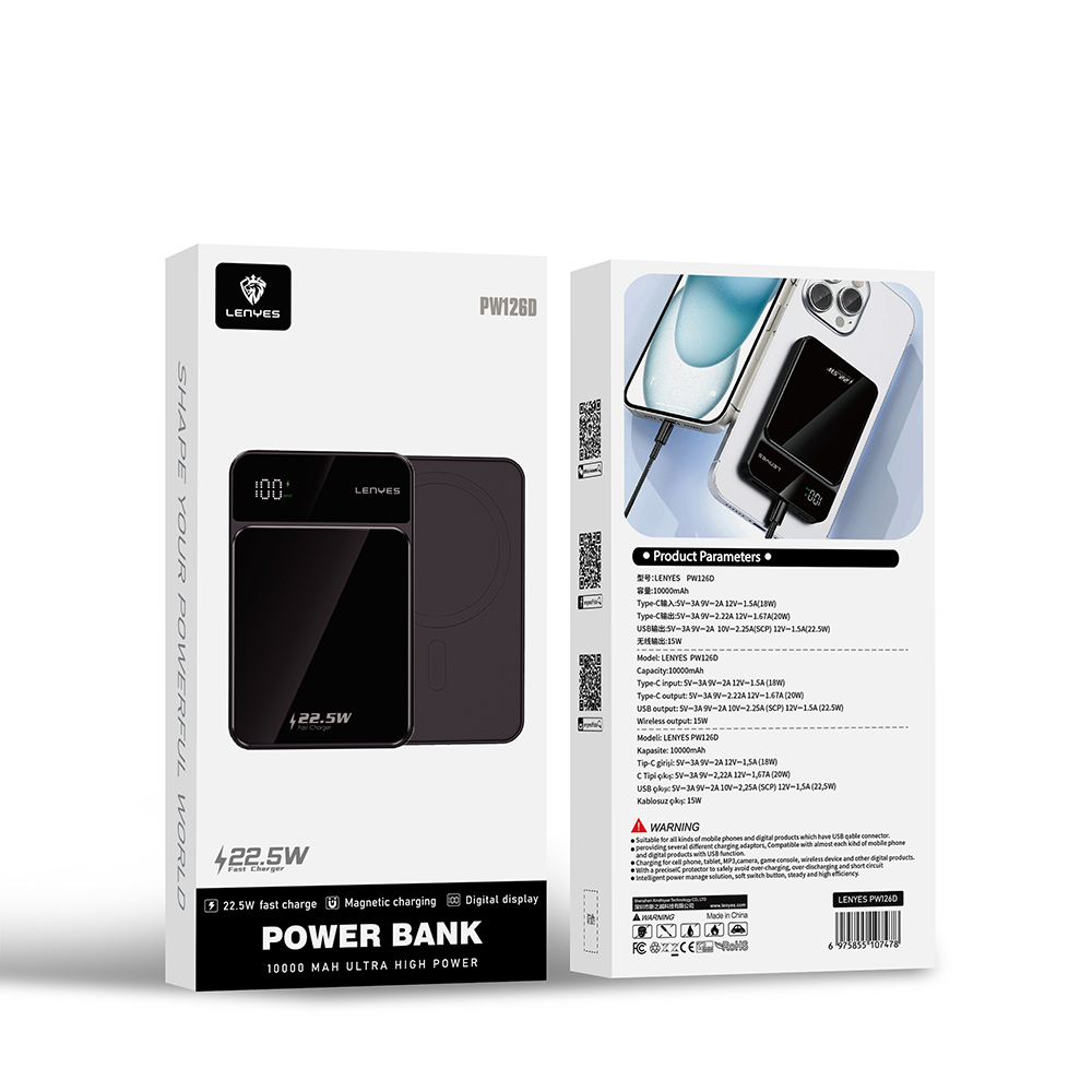 Lenyes PW126D Digital LED Display Wireless Charging Power Bank 22.5W 10,000mAh - 10