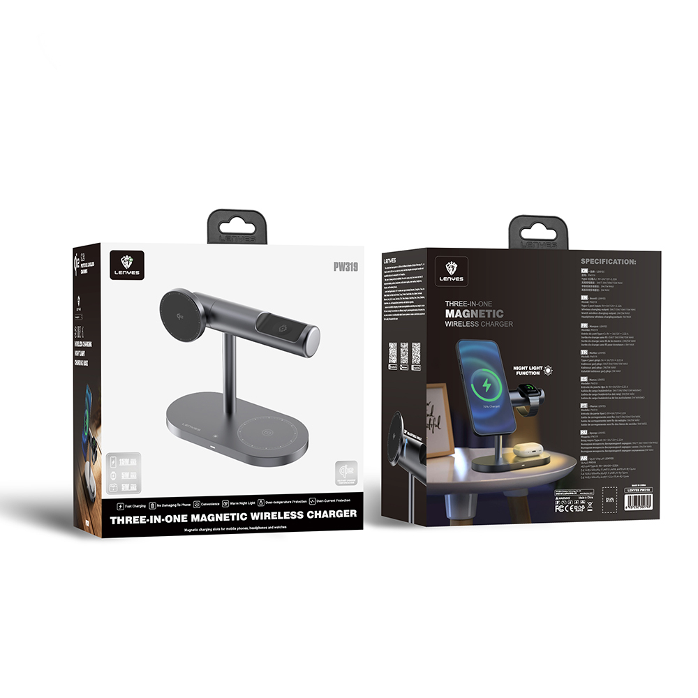 Lenyes PW319 Qi2 Charging Technology Ambient Light Phone & Smart Watch & Headphone 15W 3in1 Wireless Charging Stand - 13