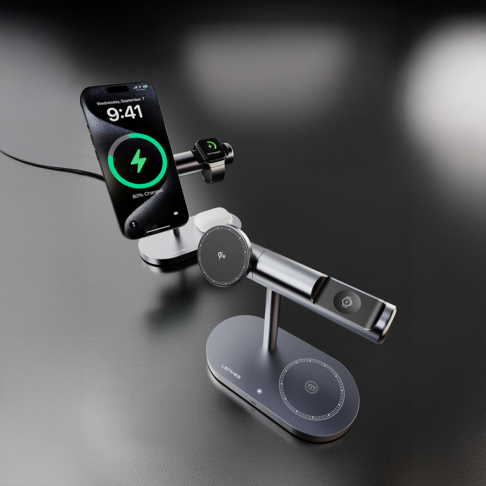 Lenyes PW319 Qi2 Charging Technology Ambient Light Phone & Smart Watch & Headphone 15W 3in1 Wireless Charging Stand - 6