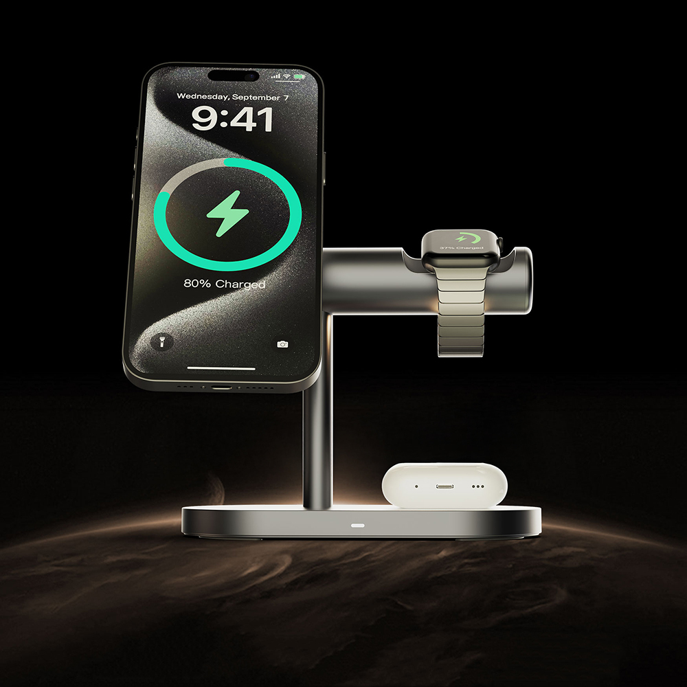 Lenyes PW319 Qi2 Charging Technology Ambient Light Phone & Smart Watch & Headphone 15W 3in1 Wireless Charging Stand - 11