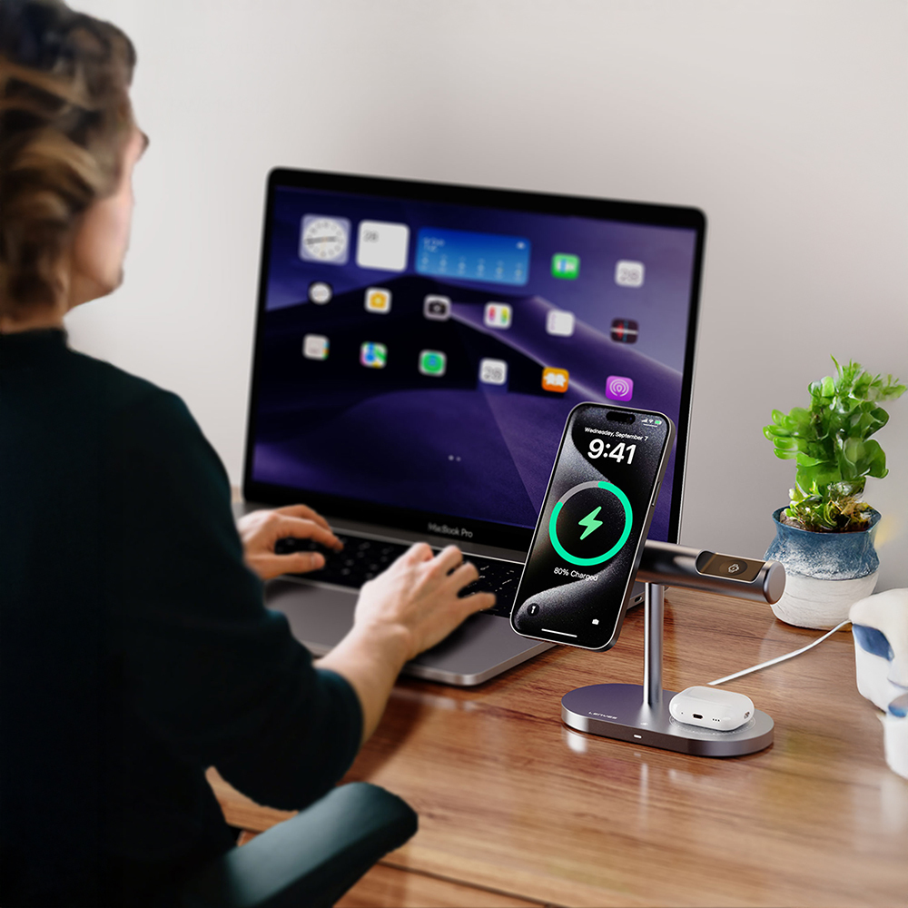 Lenyes PW319 Qi2 Charging Technology Ambient Light Phone & Smart Watch & Headphone 15W 3in1 Wireless Charging Stand - 12
