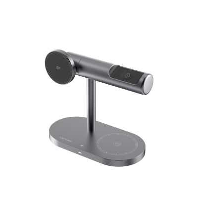 Lenyes PW319 Qi2 Charging Technology Ambient Light Phone & Smart Watch & Headphone 15W 3in1 Wireless Charging Stand Grey