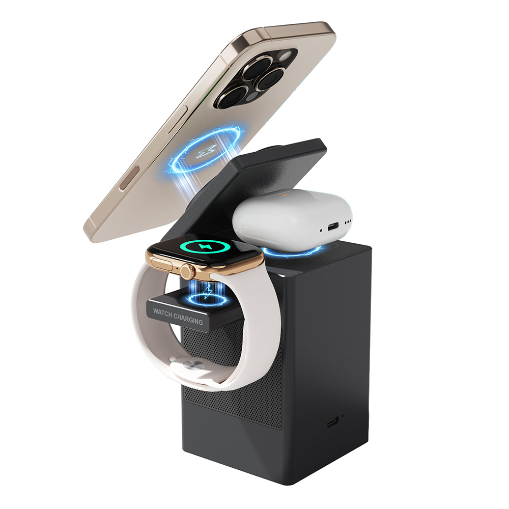 Lenyes PW320 Qi2 Charging Technology Alarm Bluetooth Speaker Feature Phone & Smart Watch & Headphone 15W 6in1 Wireless Charging Stand - 4