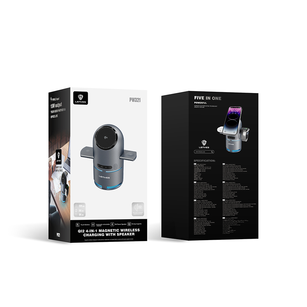 Lenyes PW321 Qi2 Şarj Teknolojili Bluetooth Speaker Hoparlör Özellikli Telefon&Akıllı Saat&Kulaklık 15W 4in1 Kablosuz Şarj Standı - 6