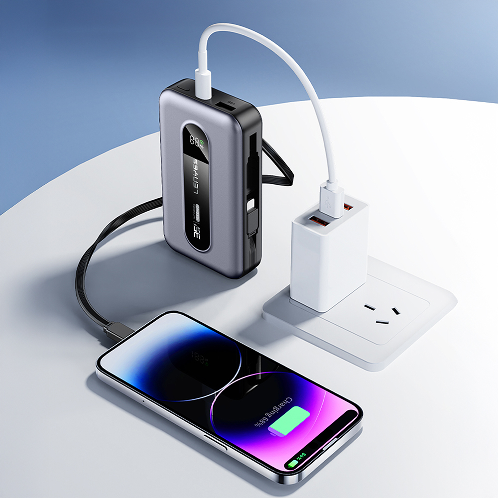 Lenyes PX1002D Digital LED Display Telescopic Type-C and Lightning Cable Powerbank 35W 10,000mAh - 12