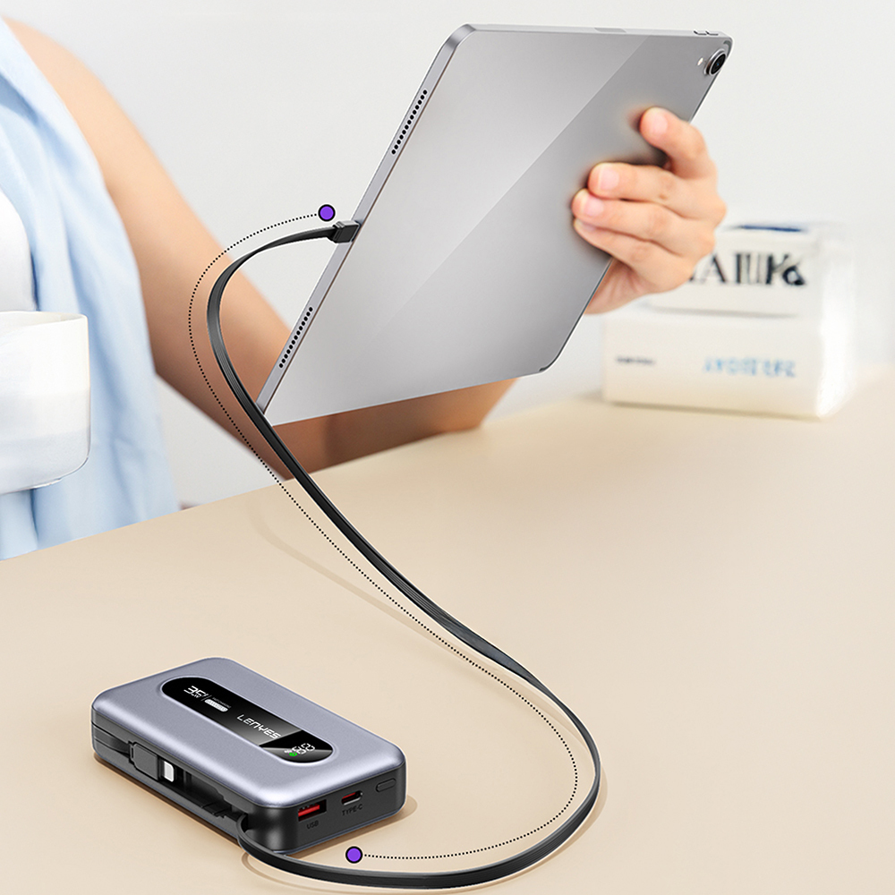 Lenyes PX1002D Dijital LED Göstergeli Teleskopik Type-C ve Lightning Kablolu Powerbank 35W 10.000mAh - 9