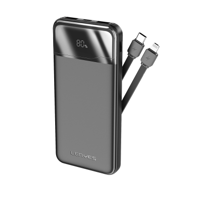 Lenyes PX180D Dijital LED Ekranlı Type-C ve Lightning Kablolu Powerbank 22.5W 10.000mAh Siyah