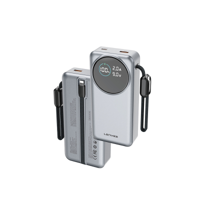 Lenyes PX2004D Digital LED Display Powerbank with Lightning Cable, 22.5W, 20,000mAh Silver