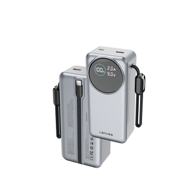 Lenyes PX3004D Digital LED Display Powerbank with Lightning Cable, 22.5W, 30,000mAh Silver