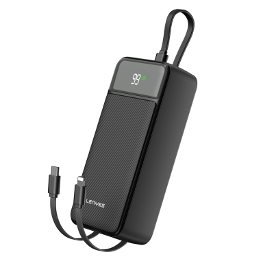 Lenyes PX355D Digital LED Display Powerbank with Type-C and Lightning Cable 22.5W 30.000mAh Black
