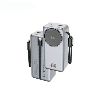 Lenyes PX379D Digital LED Display Powerbank Type-C and Lightning Cables 65W 30.000mAh Silver
