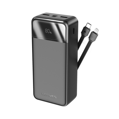 Lenyes PX380D Dijital LED Ekranlı Type-C ve Lightning Kablolu Powerbank 22.5W 30.000mAh Siyah