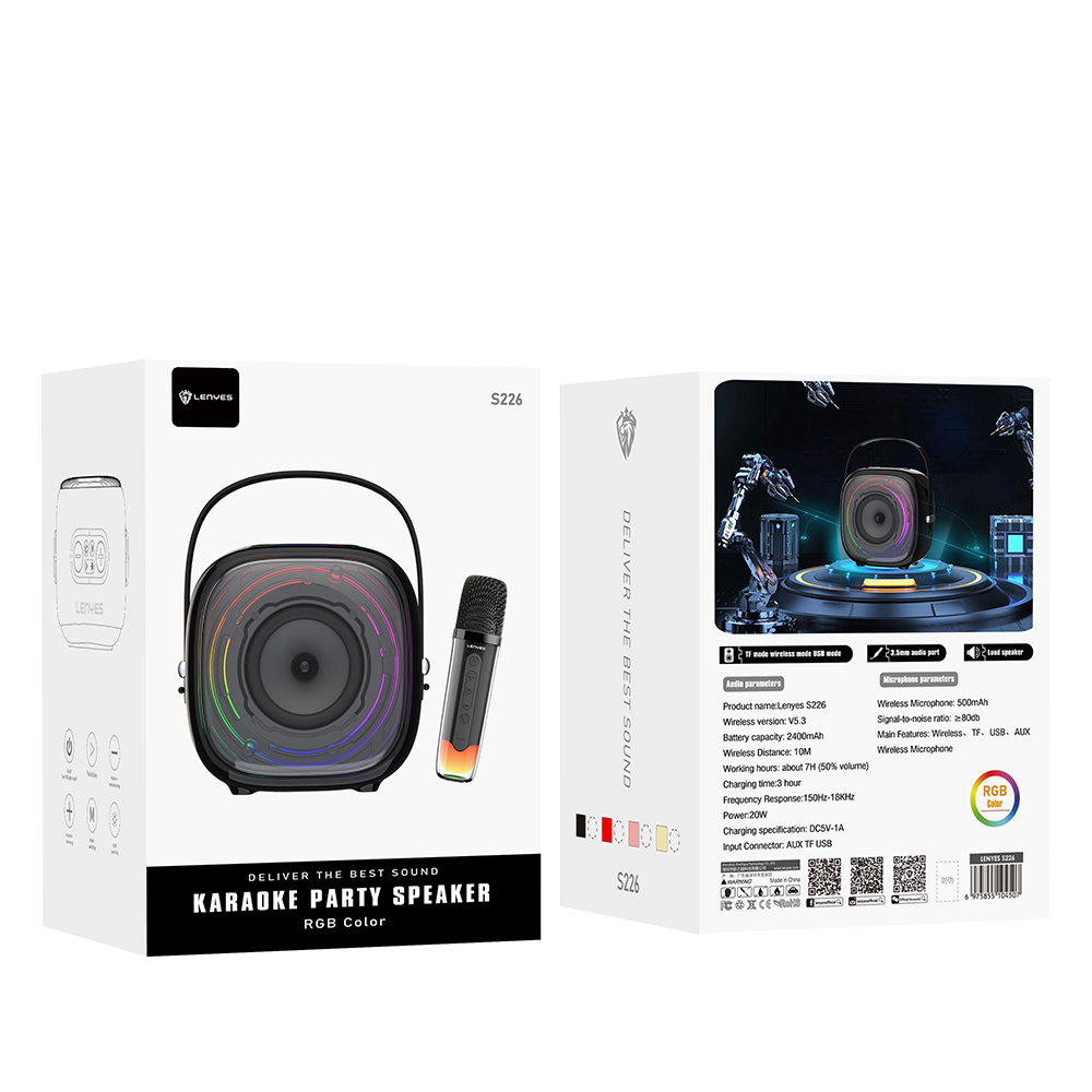 Lenyes S226 RGB Işıklı Askılı Mikrofonlu Bluetooth Speaker Hoparlör v5.3 - 10