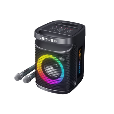 Lenyes S881 Waterproof with Microphone Multi-Input RGB Lighted TWS Karaoke FM Bluetooth Speaker v5.3 120W Black