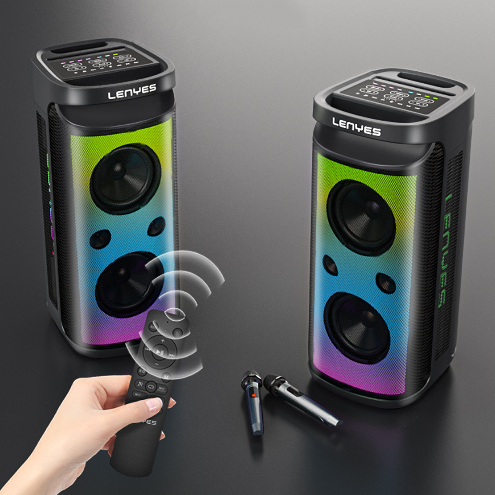 Lenyes S882 Waterproof with Microphone Multi-Input RGB Lighted TWS Karaoke FM Bluetooth Speaker v5.3 200W - 8