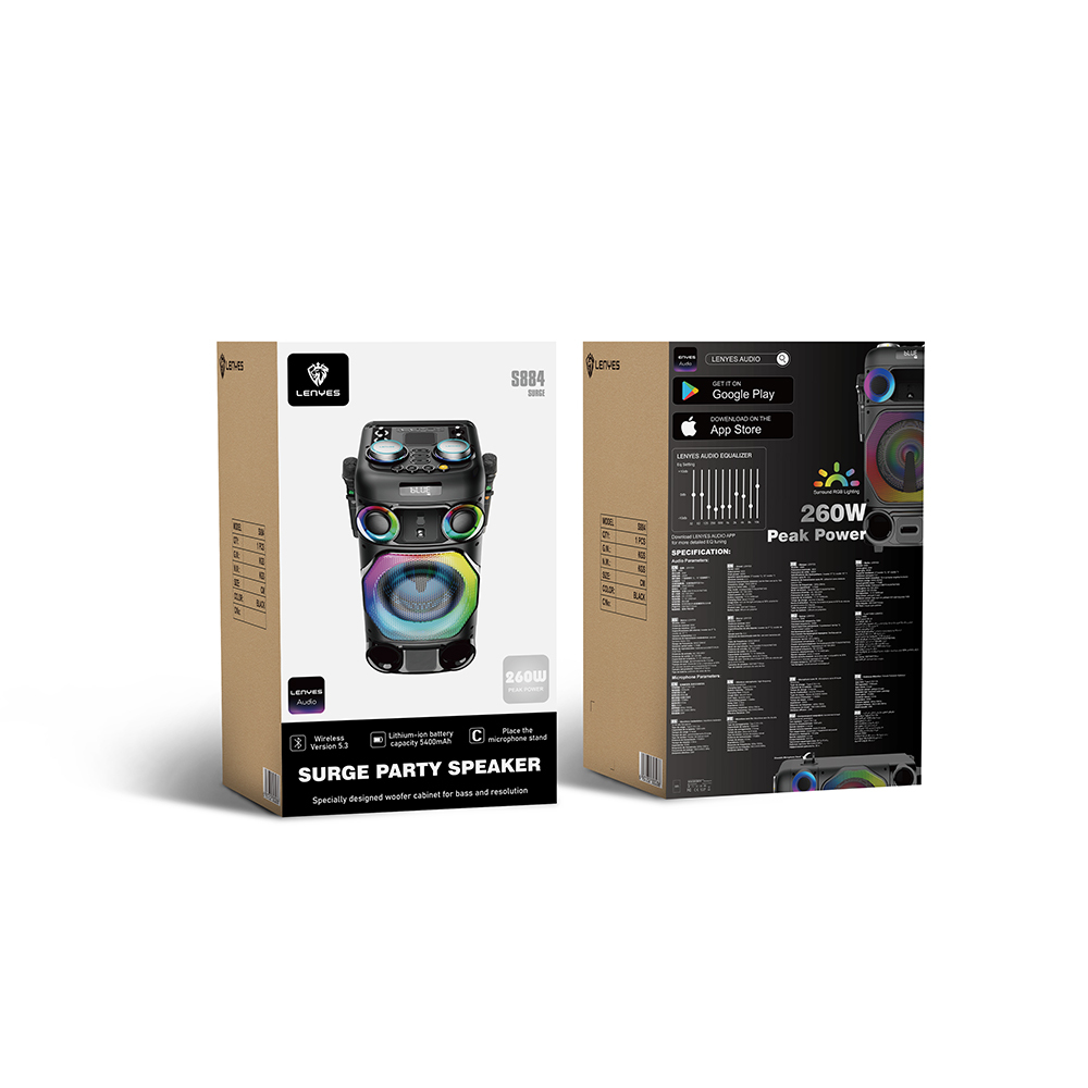 Lenyes S884 RGB Işıklı Çift Mikrofonlu Kablosuz TWS Bluetooth Speaker Hoparlör v5.3 - 3