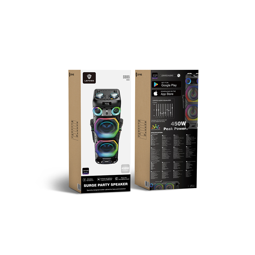 Lenyes S885 RGB Işıklı Çift Mikrofonlu Kablosuz TWS Bluetooth Speaker Hoparlör v5.3 - 3