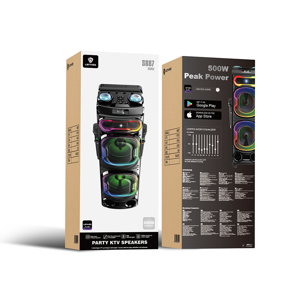 Lenyes S887 RGB Işıklı Çift Mikrofonlu Kablosuz TWS Bluetooth Speaker Hoparlör v5.3 - 3