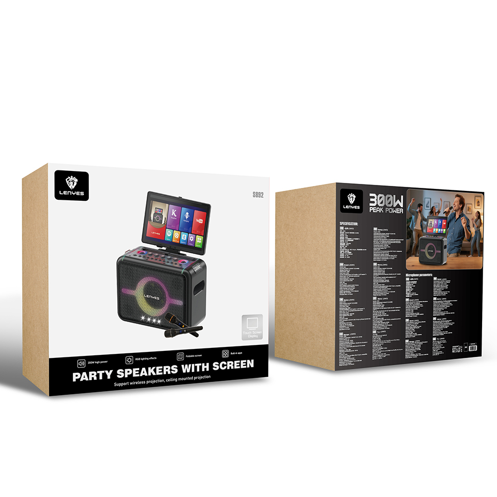 Lenyes S892 RGB Light Microphone Touch Screen Portable TWS Bluetooth Speaker v5.3 300W - 10