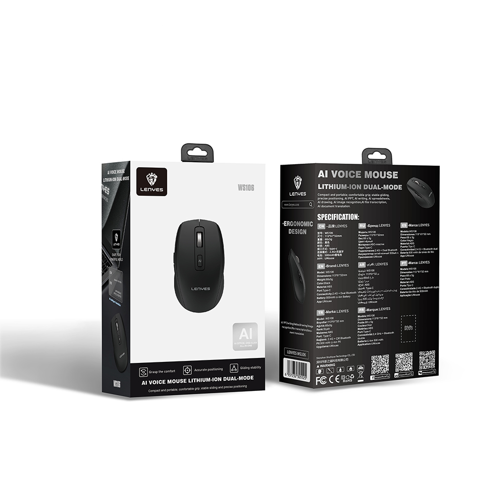 Lenyes WS106 Artificial Intelligence Supported Ergonomic Dual Bluetooth Connection 2.4G Wireless Mouse 500mAh - 8