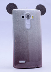 LG G3 Kılıf Zore Micky Kulaklı Simli Silikon Siyah