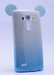 LG G3 Kılıf Zore Micky Kulaklı Simli Silikon Mavi