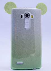 LG G3 Kılıf Zore Micky Kulaklı Simli Silikon Yeşil