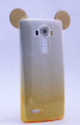 LG G3 Stylus Kılıf Zore Micky Kulaklı Simli Silikon Sarı