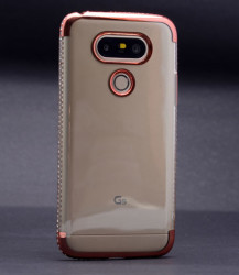 LG G5 Kılıf Zore Kenarı Tek Sıra Taşlı Silikon Gold