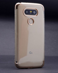 LG G5 Kılıf Zore Kenarı Tek Sıra Taşlı Silikon Rose Gold