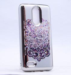 LG K10 2017 Kılıf Zore Lazer Çiçekli Sıvılı Silikon Gümüş
