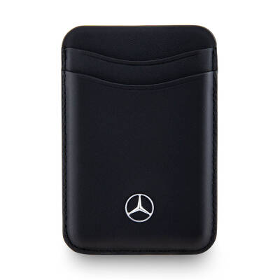 Mercedes Benz Orjinal Lisanslı 2 Hazneli Metal Logolu Deri Magnetik Kartlık Siyah