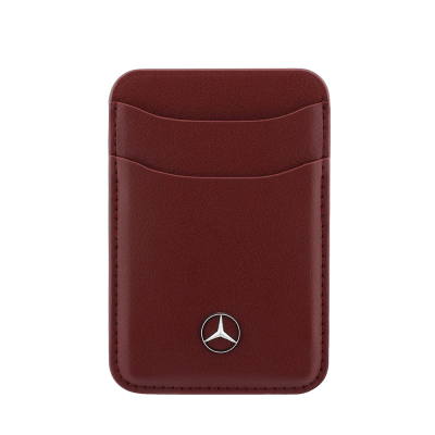 Mercedes Benz Orjinal Lisanslı Yeni Nesil 2 Hazneli Metal Logolu Deri Magnetik Kartlık Kırmızı