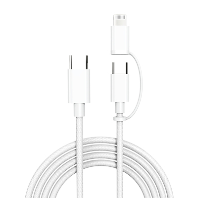 Micflip A22 2-in-1 PD Type-C to Type-C + Lightning MFI Certified Data and Charging Cable 240W 1M White