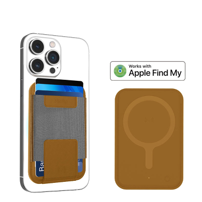Micflip P065 Ultra Slim Design Card Holder Wireless and PIN Charging for iOS Devices FindMy Support and Magnetic Stand Brown